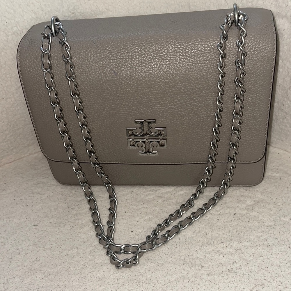 An authentic grey/taupe color Tory Burch Bag